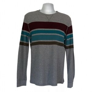 Mossimo Supply Co Men’s Long Sleeve Thermal Shirt Size L Gray Stripe Crew Neck